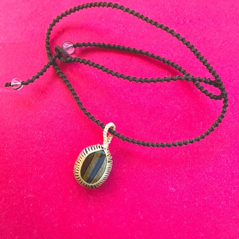 Vintage Handmade Necklace with Natural Tiger Eye Stone